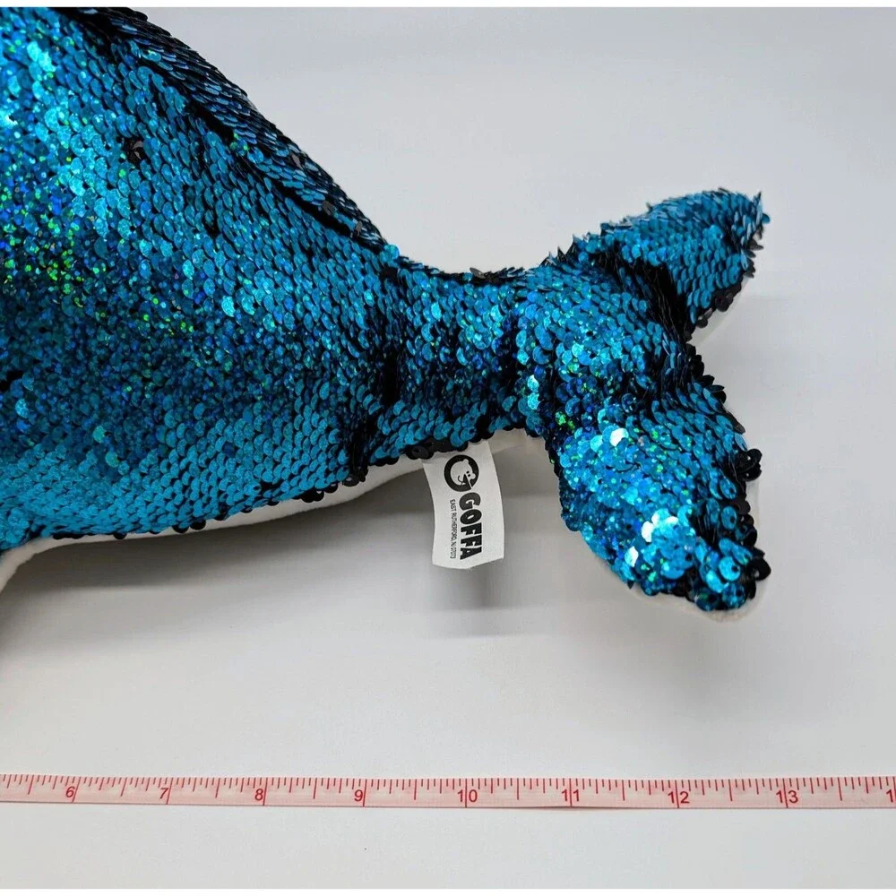 GOFFA Plush NARWHAL Blue And Black Sequin Stuffed Animal 13